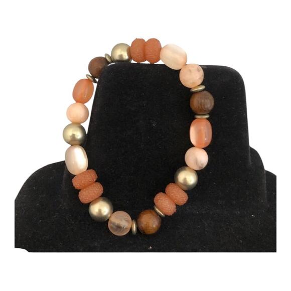Unique Blend Soft Pink Earthy Brown Tan Beads Expandable Two Bracelet Bundle - Picture 7 of 9